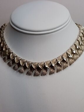 MCM Textured Gold Tone Statement Choker Necklace Vintage